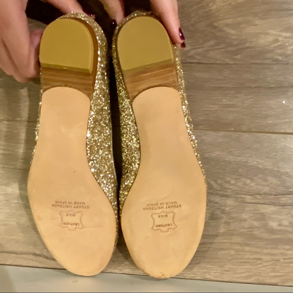 STUART WEITZMAN SZ 5.5 NBW GOLD SPARKLE BALLETFLAT - Picture 4 of 7